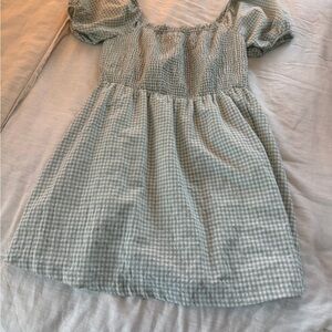 Lost + Wander Sage Gingham Smocked Mini Dress
